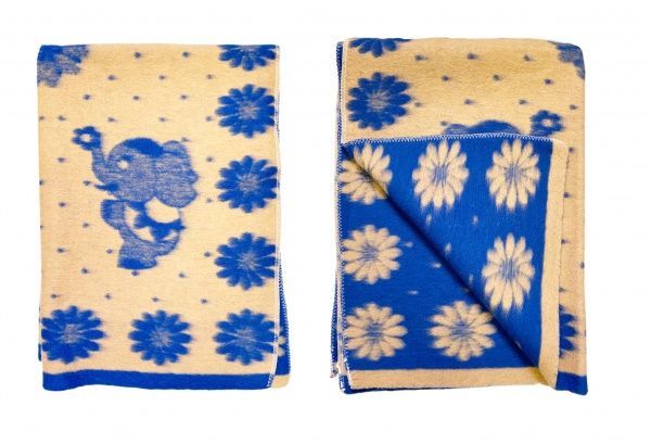 Одеяло детское шерстяное, 100х140, жаккардовое, "Слоник", цв. син-беж, пл. 708 г/м2, арт.С136