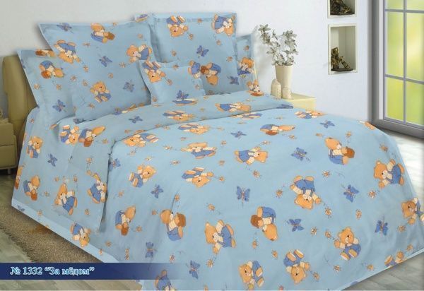 Постельное белье детское бязь наб.1,5 сп.(под 147х215, пр.150х215, нав.70х70-1 шт) пл. 140г/м2