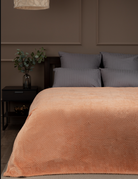 Плед микрофайбер, 200х220, "Ромбики" гладкий,фланель, цв. персиковый 14-1227, TF FNJ PE