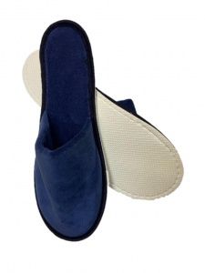 Тапочки велюровые темно-синие, закрыт. мыс, подошва ЭВА 4,5 мм. мод.В-111