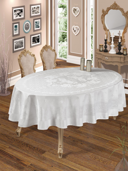 Скатерть "DO&CO,160х220 овал, броде жаккард, PERLA , Турция