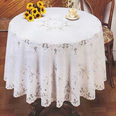 Скатерть ПВХ D150, CROCHET, белая ,Арт.С311-D150WH Декотекс