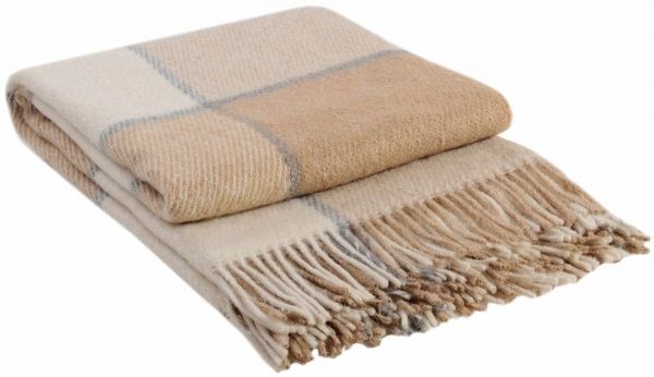 Плед "Эльф", 140х200, 04/OLIVER, 70%-новозеланд.ш./30%-п/э, клетка бел-беж-сер.гол., "VLADI"