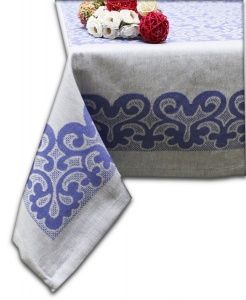 Скатерть 150х150 "Ришелье" синяя с мережкой,100% хлопок,Вологда