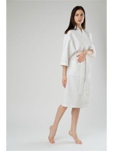 Халат вафельный белый, кимоно, р-р 54-56, крупная клетка 12х12мм (Баракаттекс)