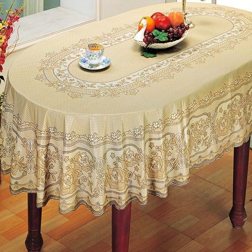 Скатерть ПВХ 150х230- овал, бежевый, Арт.С607-150BG, Декотекс