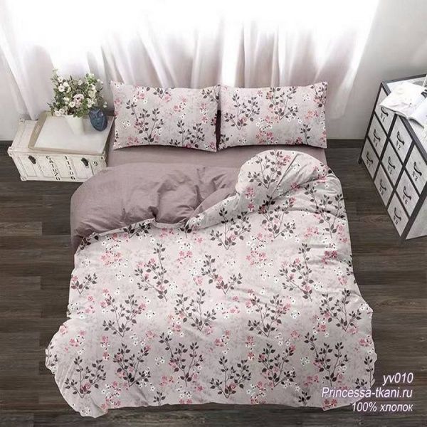 Постельное белье Поплин набивной рис № 010 2х сп. (под180х215, пр.180х220,нав.70х70-2 шт),