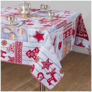 Скатерть 150х200 сувенирка, рогожка набивная ,100% хлопок,пл 170 г/м2,Домовита