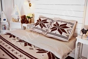 Постельное белье фланель, Евро (под.200х220,пр.240х260,нав.70х70-2 шт) "Северная легенда" беж