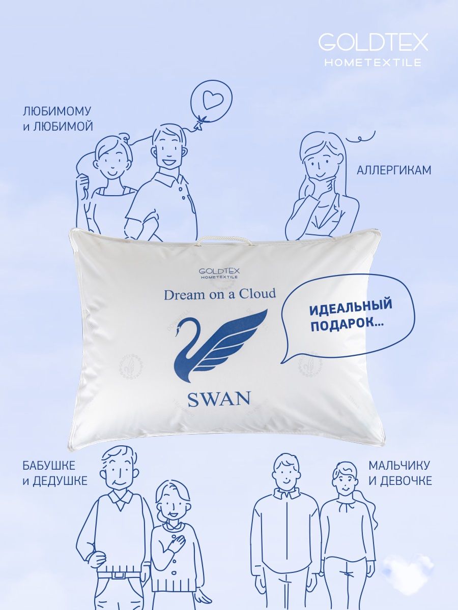 Подушка мужская 70х70 SWAN DOWN с цветным кантом