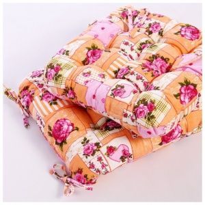 Комплект сидушек (2 шт) 40*40,чехол-рогожка,наполнитель: поролоновая крошка "Пэчворк бежевый"